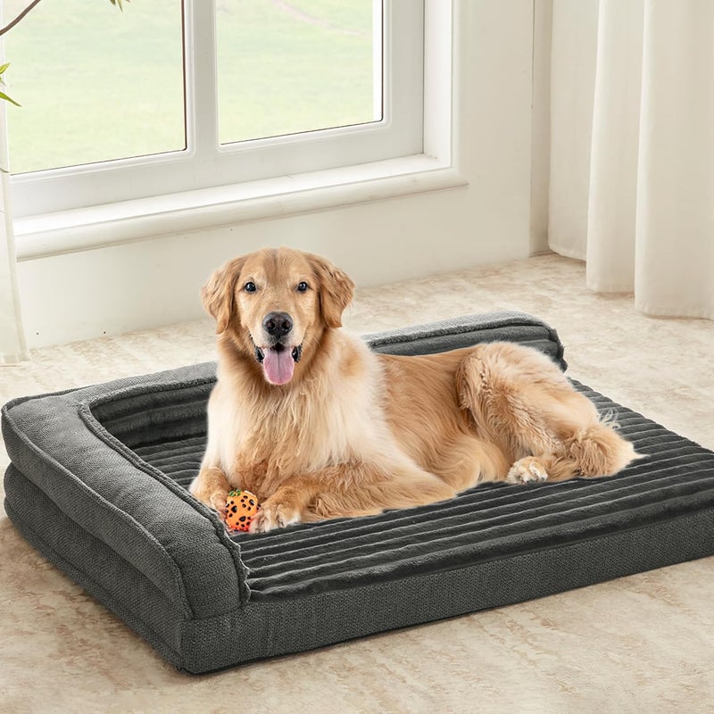 WINDRACING Orthopedic Dog Beds for Large Dogs, XLarge Waterproof Dog Bed with L Bolster Sides, Washable Big Pet Bed with Removable Cover & Non-Slip Bottom, 40 x 28 inch, Gray - Image 1
