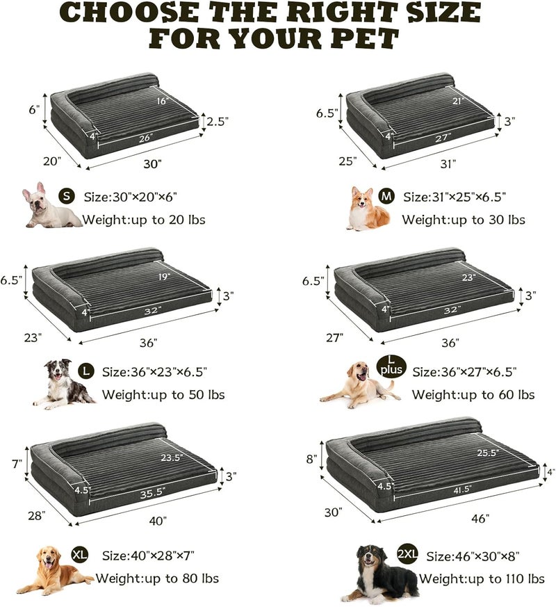 WINDRACING Orthopedic Dog Beds for Large Dogs, XLarge Waterproof Dog Bed with L Bolster Sides, Washable Big Pet Bed with Removable Cover & Non-Slip Bottom, 40 x 28 inch, Gray - Image 5