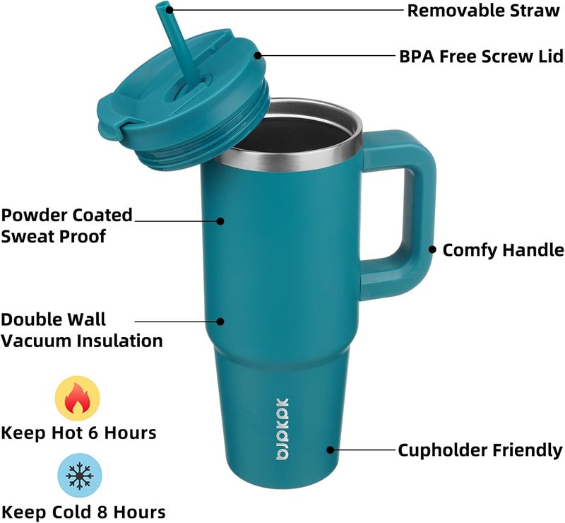 BJPKPK 30 oz Insulated Tumbler With Lid And Straw Stainless Steel Tumblers Cup With Handle For Women And Men,Laguna - Image 2