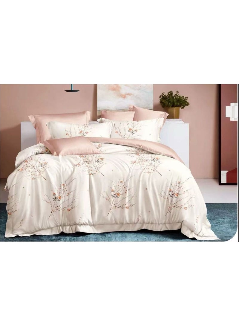 Duvet Cover Set 6 Pcs King Size Bed Sheet Set With 1 Fitted Sheet 200x200+30cm and 4 Pillow Cover 50x75 cm For King/Super King Size Mattress 100% Cotton 250 Thread Count Cotton 240x220cm