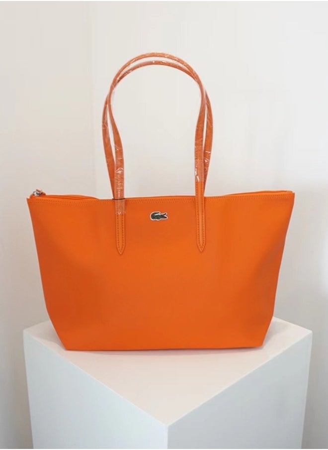 LACOSTE - Lacoste Women's Concept Fashion Versatile Large Zipper Tote Bag Tote Bag Shoulder Bag Large Size Orange - Image 1