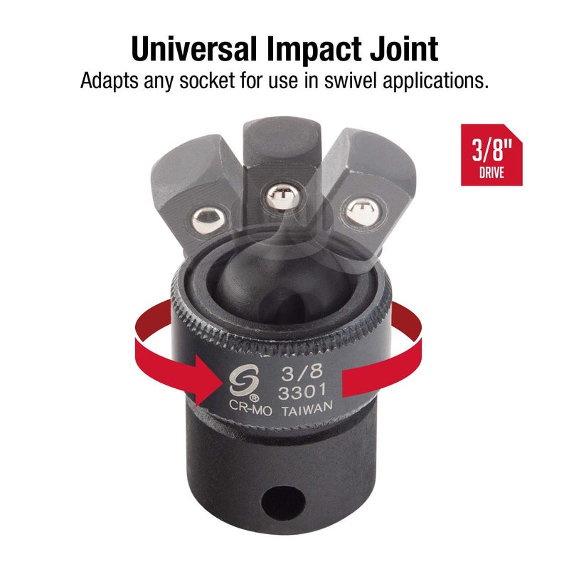 SUNEX TOOLS 3301, 3/8 Inch Drive, Universal Impact Joint, Cr-Mo Alloy Steel, Cr-Mo Steel, Radius Corner Design, Flexible, Meets ANSI Standards - Image 2