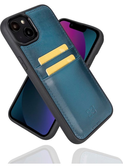 Apple iPhone 14 Plus Compatible Leather Card Holder Back Cover BRN4EF Blue