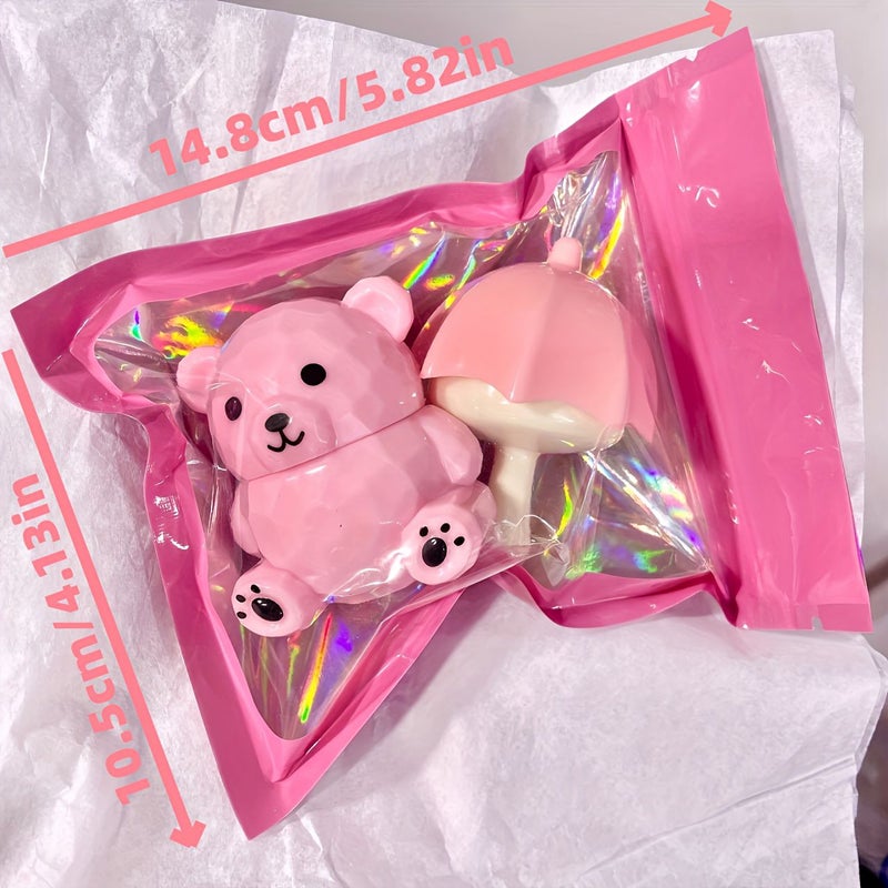 Moisturizing Lip Balm 3D Bear Mini Umbrella Design Rose Red Set Of 2 - Image 5
