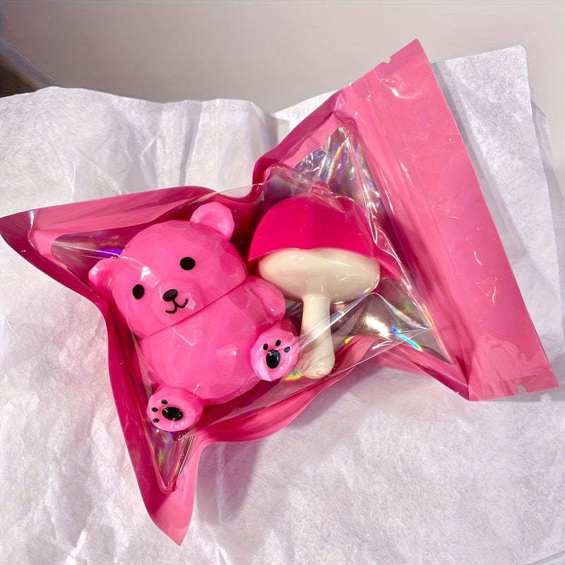 Moisturizing Lip Balm 3D Bear Mini Umbrella Design Rose Red Set Of 2 - Image 1