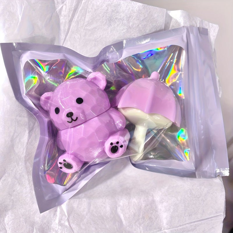Moisturizing Lip Balm 3D Bear Mini Umbrella Design Rose Red Set Of 2 - Image 3