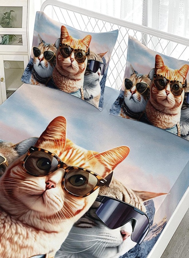 AILONEN 3D Cat Fitted Sheet Set, Twin Size, Funny Kitten Bedding Set for Kids Boys Girls,Cat Lovers Animal Bed Sheet Set,3 Pieces, 1 Fitted Sheet and 2 Pillowcases - Image 4