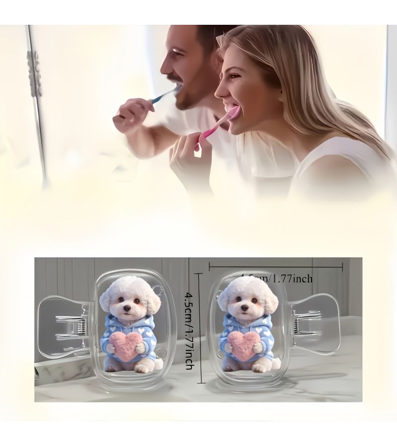2 قطعة من علبة تخزين فرشاة الأ teeth كلب بيشون فريز بنمط القلب للحماية المنزلية وأثناء السفر - Image 3