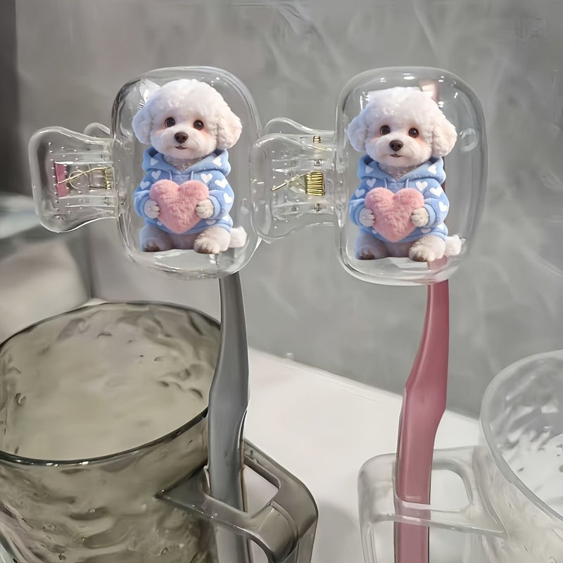 2 قطعة من علبة تخزين فرشاة الأ teeth كلب بيشون فريز بنمط القلب للحماية المنزلية وأثناء السفر - Image 4