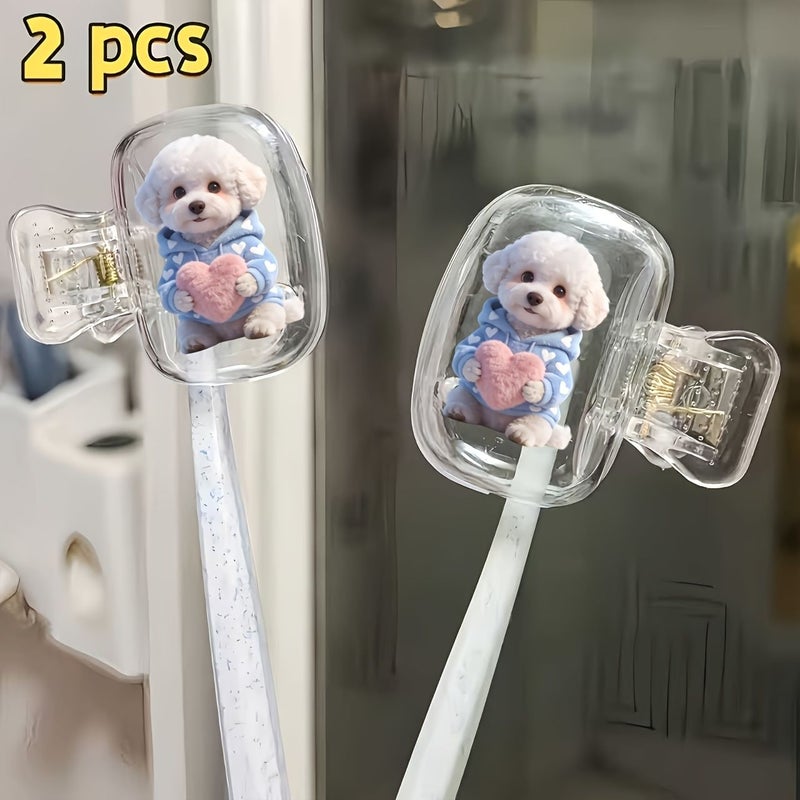 2 قطعة من علبة تخزين فرشاة الأ teeth كلب بيشون فريز بنمط القلب للحماية المنزلية وأثناء السفر - Image 2