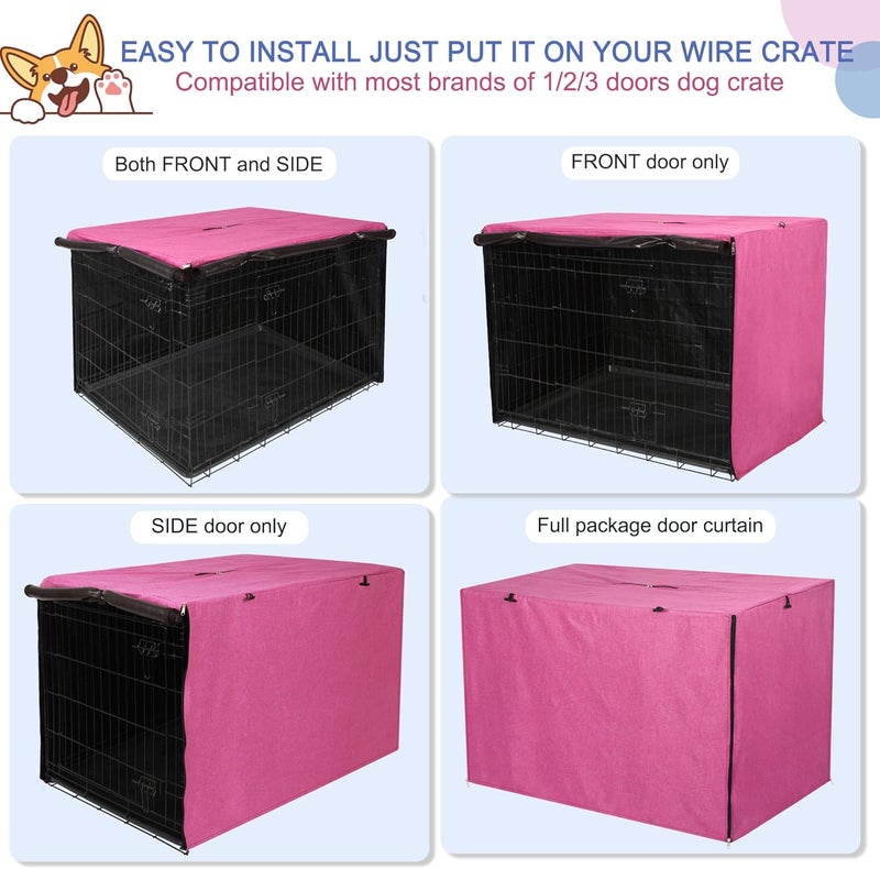 Deblue Heavy-Duty Dog Crate Cover, Privacy Pet Kennel Cover Universal Fits for 42 Inches Wire Cage, Polyester Crate Cover Fit for 1 2 3 Doors Crate (Pink) - Image 5