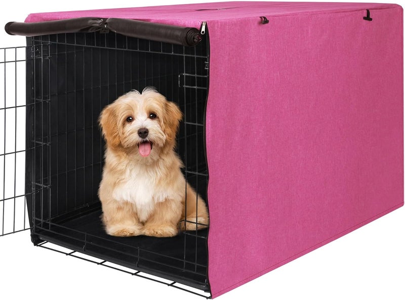 Deblue Heavy-Duty Dog Crate Cover, Privacy Pet Kennel Cover Universal Fits for 42 Inches Wire Cage, Polyester Crate Cover Fit for 1 2 3 Doors Crate (Pink) - Image 1
