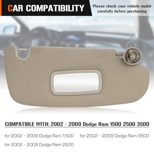 AEagle Left & Right Sun Visor for 2002-2009 Dodge Ram 1500 2500 3500, Driver & Passenger Side Beige Gray Sunvisor Replacement 1CT18TL2AA - Image 2