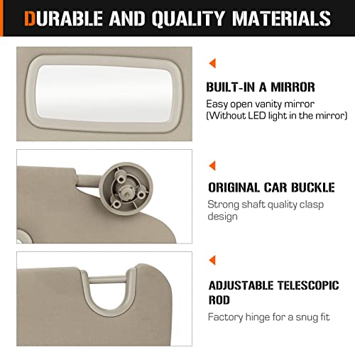 AEagle Left & Right Sun Visor for 2002-2009 Dodge Ram 1500 2500 3500, Driver & Passenger Side Beige Gray Sunvisor Replacement 1CT18TL2AA - Image 4
