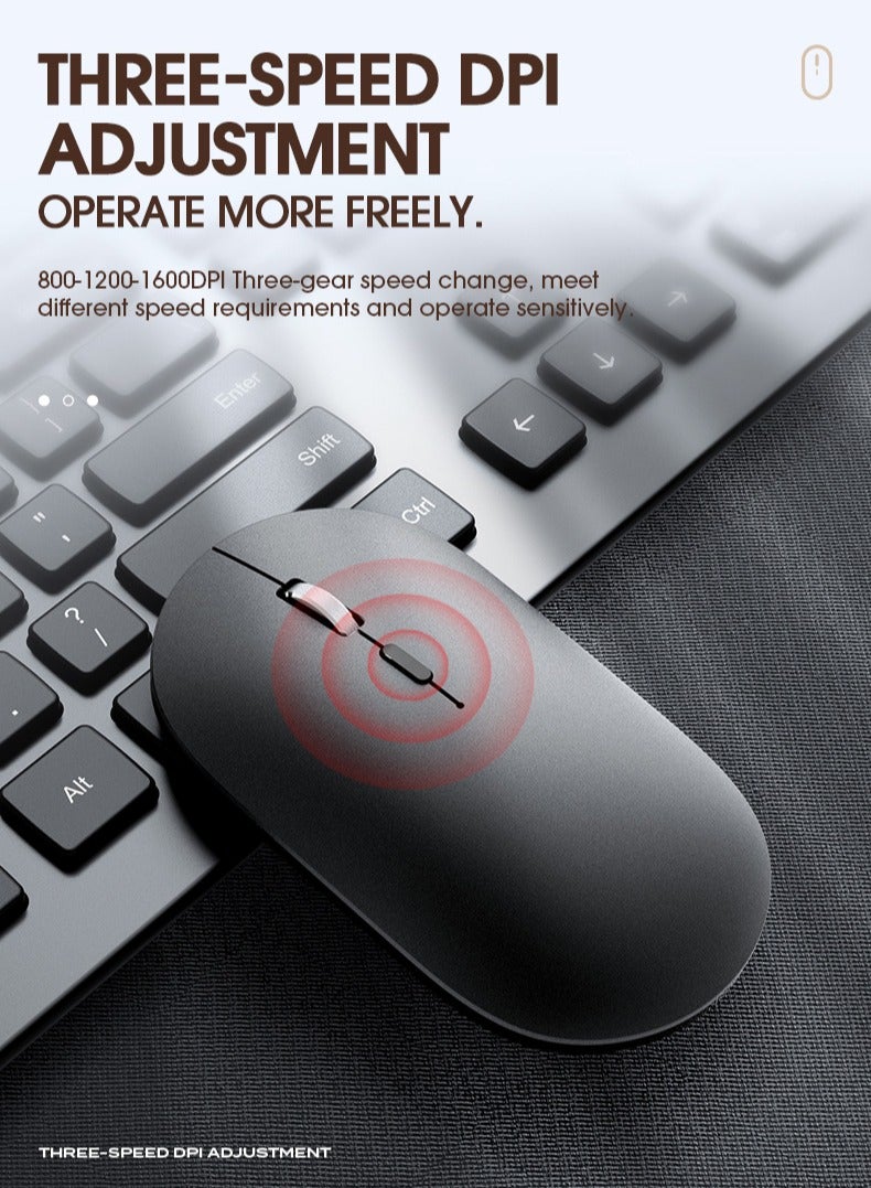 ARNOTEC Wireless Bluetooth Mouse Rechargeable – Dual Mode 2.4G + Bluetooth 5.0 Ergonomic Metal Scroll Wheel Mouse, 3 DPI Levels Adjustable, Silent Click, 69g Lightweight, Type-C Charging for Laptop/Desktop/iPad - Image 2