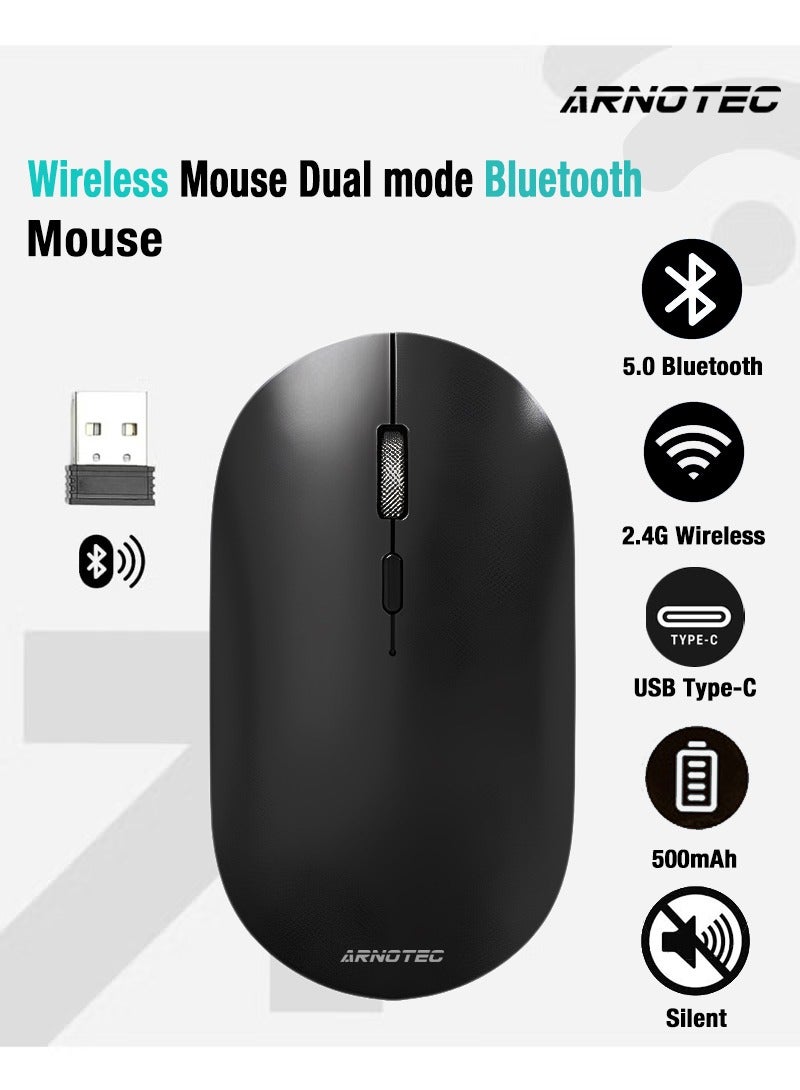 ARNOTEC Wireless Bluetooth Mouse Rechargeable – Dual Mode 2.4G + Bluetooth 5.0 Ergonomic Metal Scroll Wheel Mouse, 3 DPI Levels Adjustable, Silent Click, 69g Lightweight, Type-C Charging for Laptop/Desktop/iPad - Image 1
