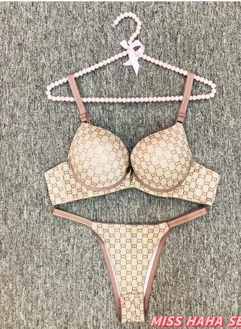 Elegant Polka Dot Pattern Underwire Bra Set, Leopard Print Gathered Bra and Panty