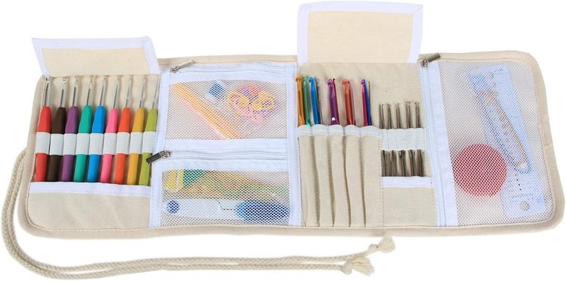 Teamoy Crochet Hook Case, Roll Bag Holder Organizer for Various Crochet Needles and Knitting Accessories, Plum Flowers - Image 4