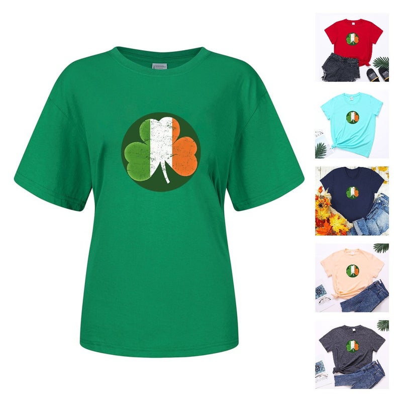 Clover Print T-Shirt Irish Festival Women'S Saint Patrick'S Day T-Shirt Women'S Short Sleeve Green Top - Image 2