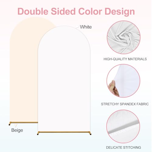 Psasrm Wedding Arch Cover,Set of 3 (7.2ft+6.6ft+6ft) Double Color Cover Spandex Fitted Arch Stand for Birthday Party Baby Shower Wedding Stand Decoration (White+Beige) - Image 5