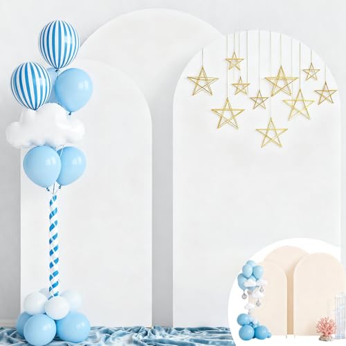 Psasrm Wedding Arch Cover,Set of 3 (7.2ft+6.6ft+6ft) Double Color Cover Spandex Fitted Arch Stand for Birthday Party Baby Shower Wedding Stand Decoration (White+Beige) - Image 1