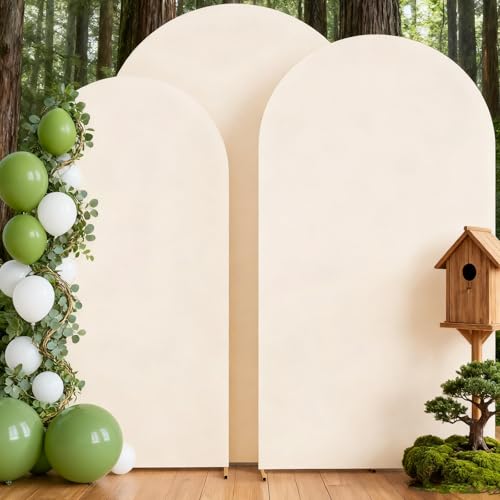 Psasrm Wedding Arch Cover,Set of 3 (7.2ft+6.6ft+6ft) Double Color Cover Spandex Fitted Arch Stand for Birthday Party Baby Shower Wedding Stand Decoration (White+Beige) - Image 4