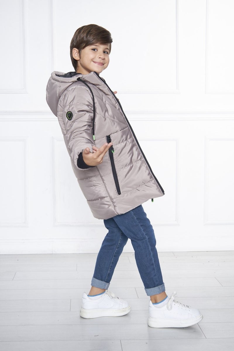 Sivaist Cream Boy Water and Windproof Thick Fur Inside Washable Coat & Overcoat  - Image 2