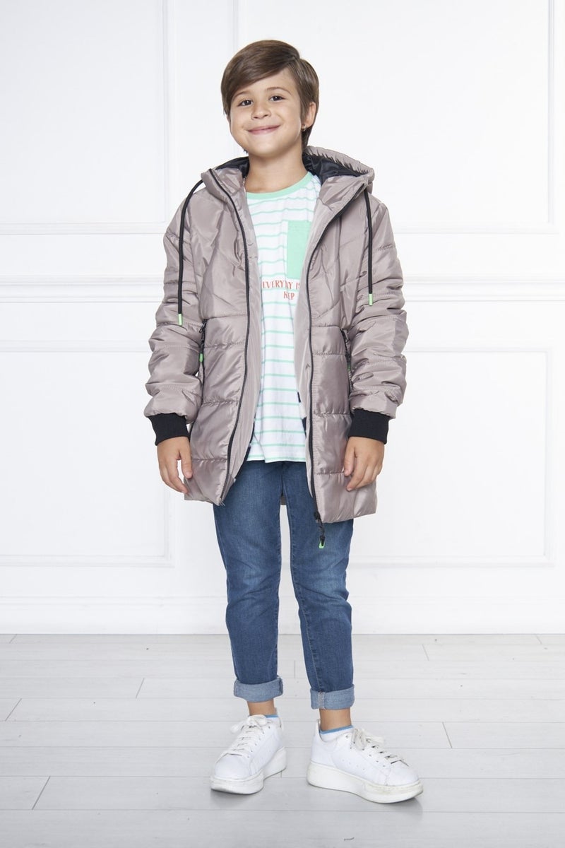 Sivaist Cream Boy Water and Windproof Thick Fur Inside Washable Coat & Overcoat  - Image 3