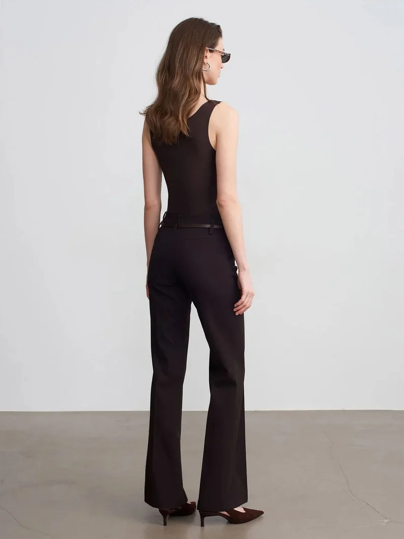 Dilvin DILVIN Belted Straight-Leg Crepe Trousers