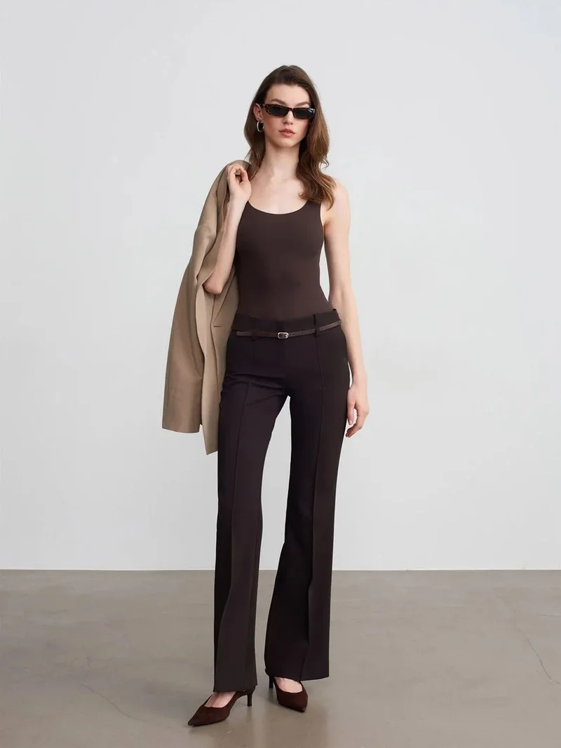 Dilvin DILVIN Belted Straight-Leg Crepe Trousers