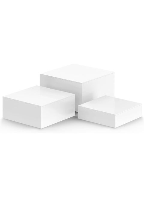 Horoof Home® Set of 3 White Acrylic Buffet Risers, Cube Display Stands with Hollow Bottoms, Nesting Food and Décor Risers for Parties, Catering, and Events