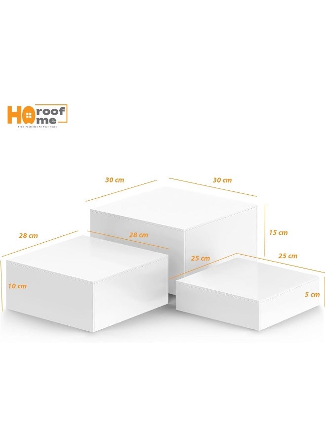 Horoof Market - Horoof Home® Set of 3 White Acrylic Buffet Risers, Cube Display Stands with Hollow Bottoms, Nesting Food and Décor Risers for Parties, Catering, and Events - Image 1