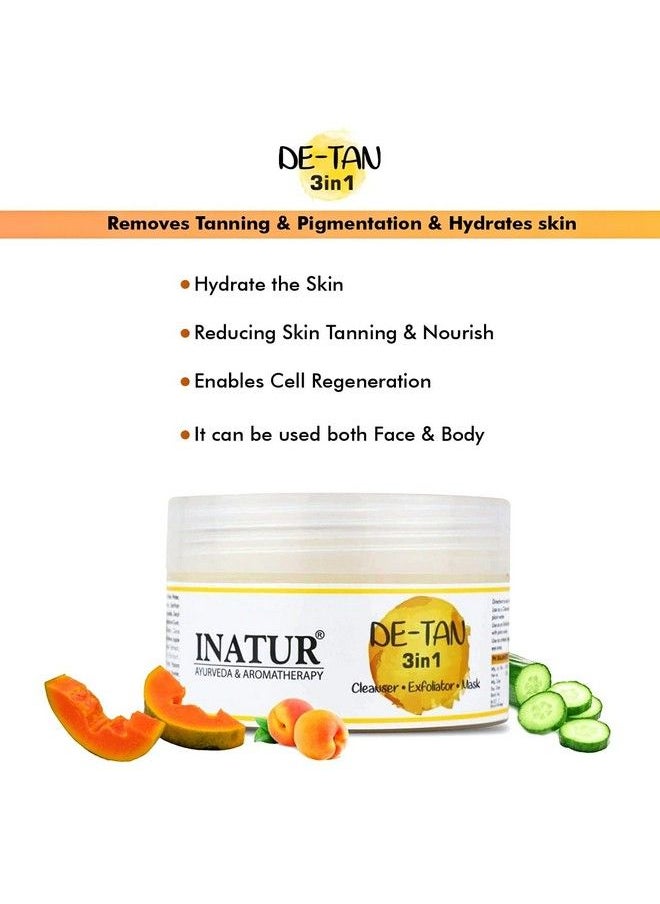 INATUR Detan Scrub; 3 In1 Cleanser Exfoliator Mask; Tan Removal; Brightening & Dead Cell Removal; Enriched With Real Fruits Extracts; For Face & Body; All Skin Type; 200G  - Image 3