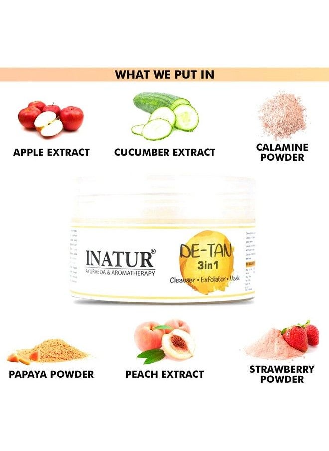 INATUR Detan Scrub; 3 In1 Cleanser Exfoliator Mask; Tan Removal; Brightening & Dead Cell Removal; Enriched With Real Fruits Extracts; For Face & Body; All Skin Type; 200G  - Image 5