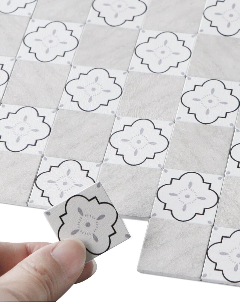 iLAND Dollhouse Flooring on 112 Scale 16 Scale Miniature Dollhouse Accessories 115pcs DoubleSided Dollhouse Floor Tiles French White Floral Grey Marble Tiles - Image 3