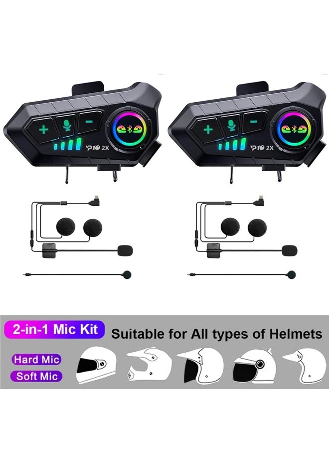 Generic 2pcs Universal Motorcycle Intercom/Headset for 2 Riders Helmet intercommuni 300M 2000mAh Bluetooth 5.3 Earphone Interphone 2-in-1 Mic for All Helmet  - Image 1