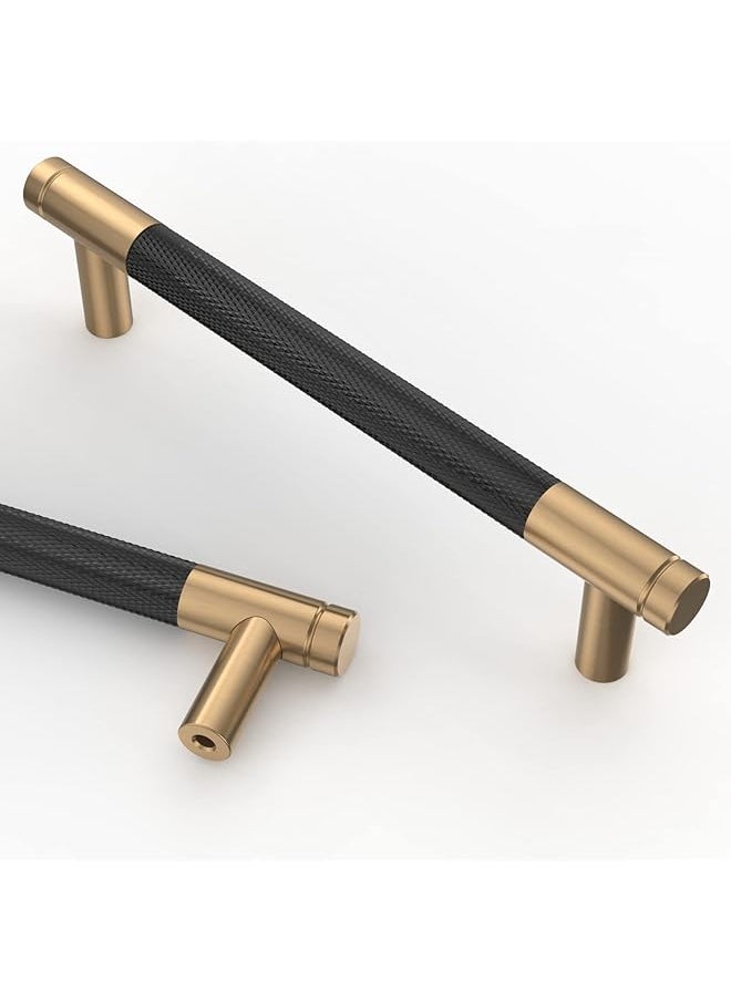 PROMASS promass 10 Pack 5 Inch(128mm) Matte Black and Champagne Bronze Cabinet Pulls Knurled Cabinet Handles Cupboard Handles Kitchen Cabinet Hardware for Cupboard Drawer Pulls  - Image 1