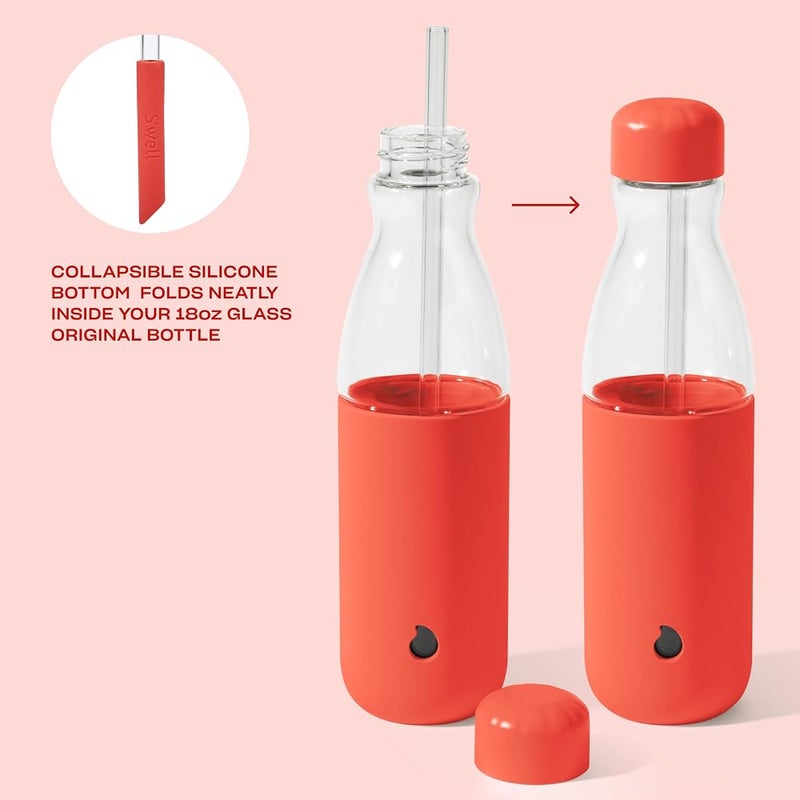 S'well Glass Original Water Bottle With Straw, 18oz, Radiant Coral, Borosilicate Glass Bottle With Collapsible Glass Straw And Silicone Sleeve, Zero Plastic, Leakproof, BPA Free - Image 3