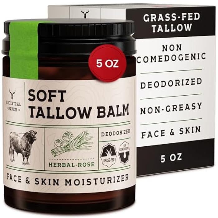 Ancestral Haven Beef Tallow for Skin - Tallow And Herbal Balm For Face - Gift Ready Box - Tallow Face Moisturizer - Tallow Balm - Grass Fed Tallow Face Cream Lotion (5.0 Oz, Herbal-Rose) - Image 1