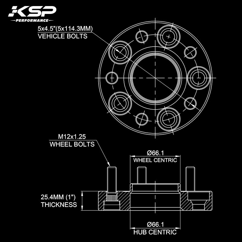 KSP PERFORMANCE KSP 5x114.3 Wheel Spacers for Nissan 350Z 370Z, 5X4.5(1inch 4pcs) Forged Spacer Fit Infinit G35 G37 FX35, 25mm Thick M12x1.25 Thread Pitch 66.1mm Hub Bore Wheel Spacer for Altima Maxima - Image 2