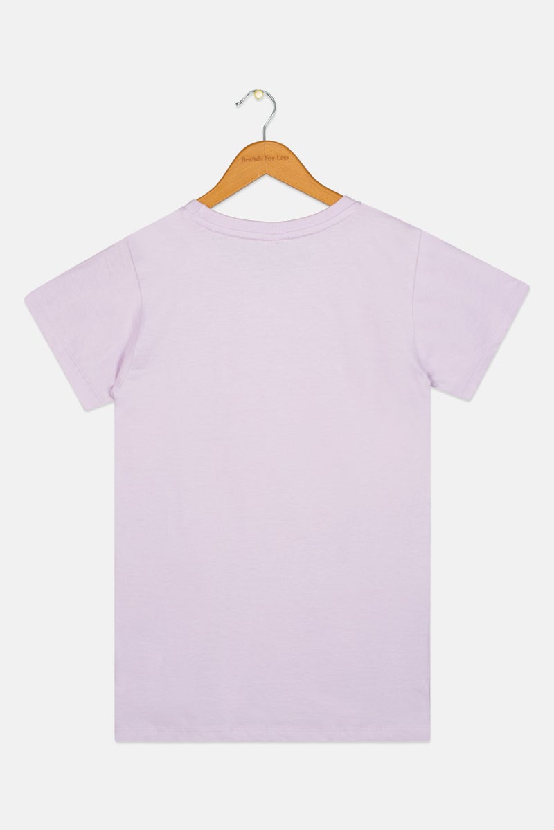 Disney Kids Girl Crew Neck Short Sleeve Micky And Friends Print T-Shirt, Purple - Image 3