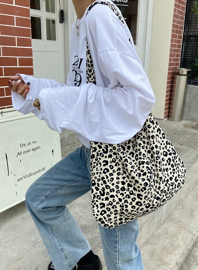 NIBEMINENT Leopard Crossbody Bag Large Capacity One Shoulder Shopping Bag White  - Image 2