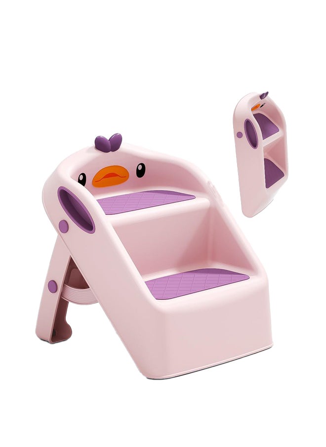 Hihonor Foldable 2 Baby  Step Stool 1 To 4 Years, Pink  - Image 1
