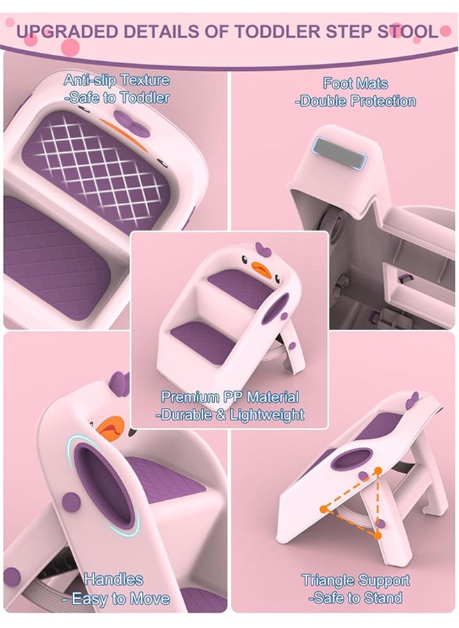 Hihonor Foldable 2 Baby  Step Stool 1 To 4 Years, Pink  - Image 2