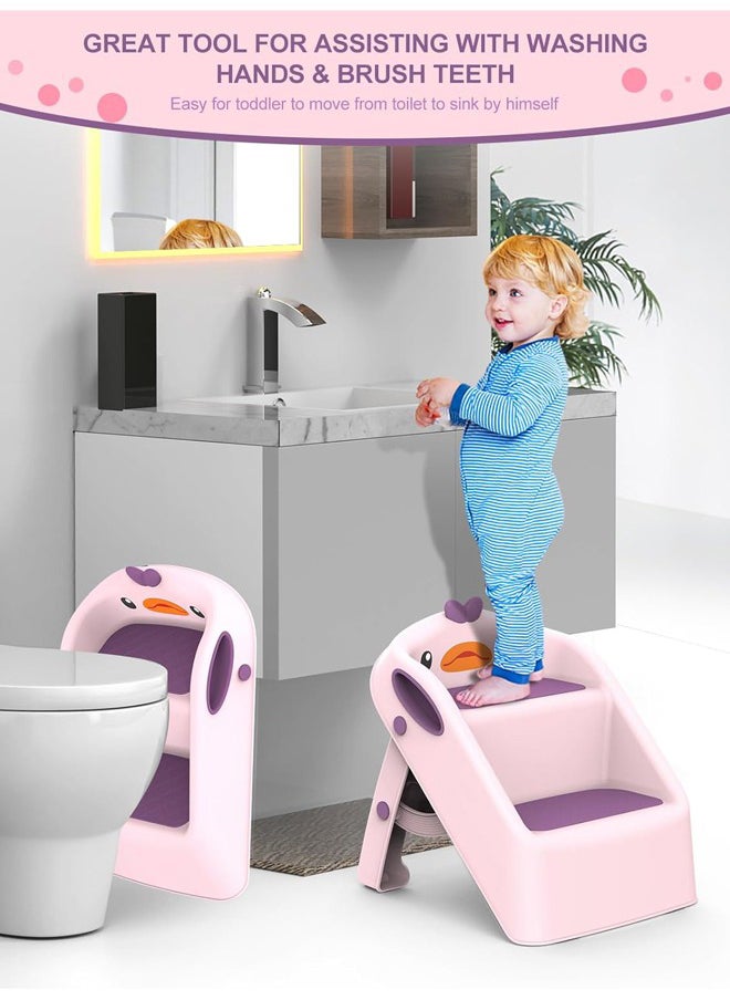 Hihonor Foldable 2 Baby  Step Stool 1 To 4 Years, Pink  - Image 3