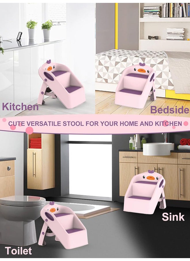 Hihonor - Foldable 2 Baby  Step Stool 1 To 4 Years, Pink - Image 1