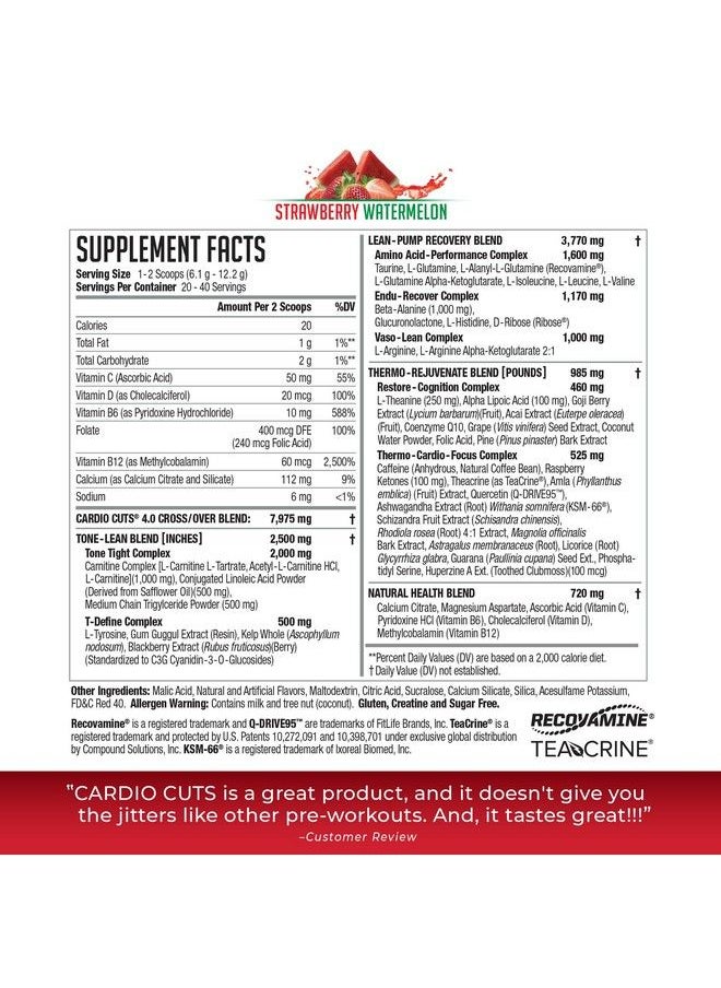 Cardio Cuts - Nds Nutrition 4.0 Pre Workout Supplement Advanced Weight Loss And Pre Cardio Formula With L Carnitine Cla Mcts L Glutamine And Safflower Oil Strawberry Watermelon (40 Servings) - Image 1
