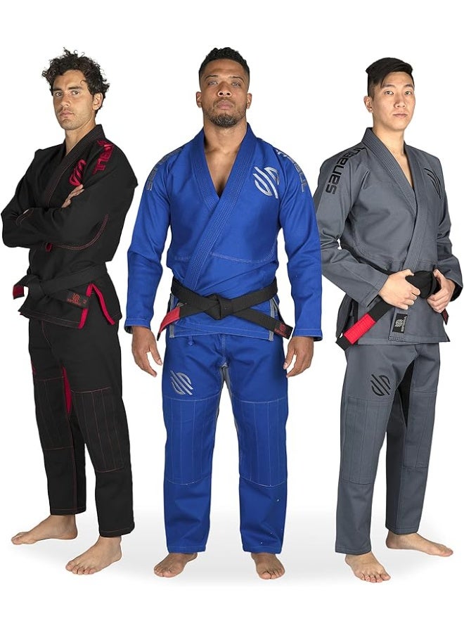 سنابول زيّ جيو جيتسو برازيلي أساسي للرجال | زيّ جيو جيتسو برازيلي | قماش قطني خفيف الوزن، معالج ضد الانكماش | معتمد من الاتحاد الدولي للجيو جيتسو البرازيلية، (أزرق A0) - Image 1