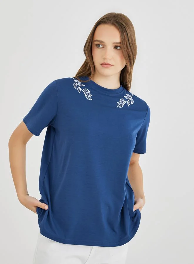 تايك تو Take Two Leaf Embroidered Oversized T-Shirt