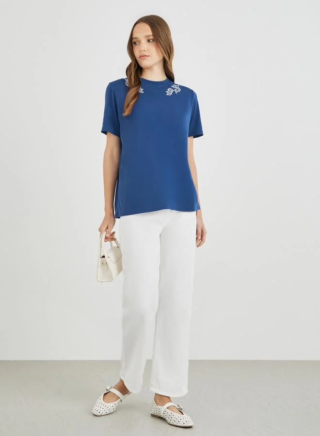 تايك تو Take Two Leaf Embroidered Oversized T-Shirt